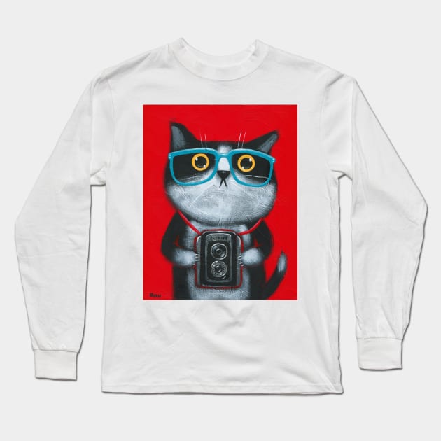 Kitty Photographer Long Sleeve T-Shirt by KilkennyCat Art